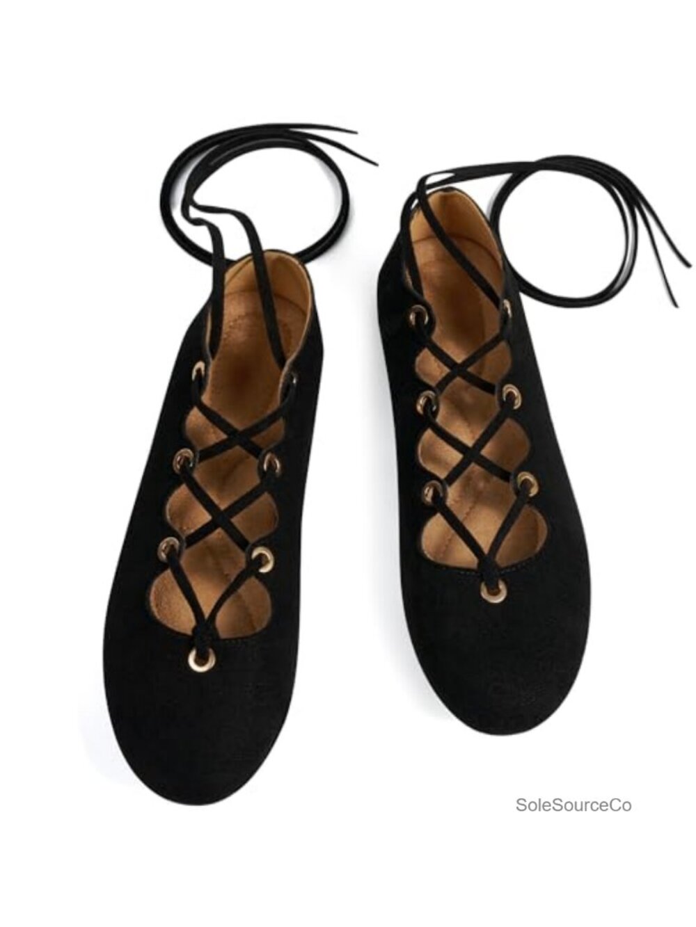 Suede Ballet Flats Women Round Toe Lace-Up Casual Retro Comfortable